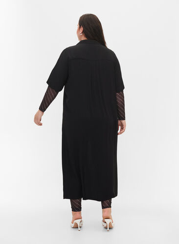 Short-sleeved shirt dress in viscose, Black, Model image number 1