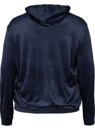 Velour cardigan with zip and hood, Navy Blazer, Packshot image number 1