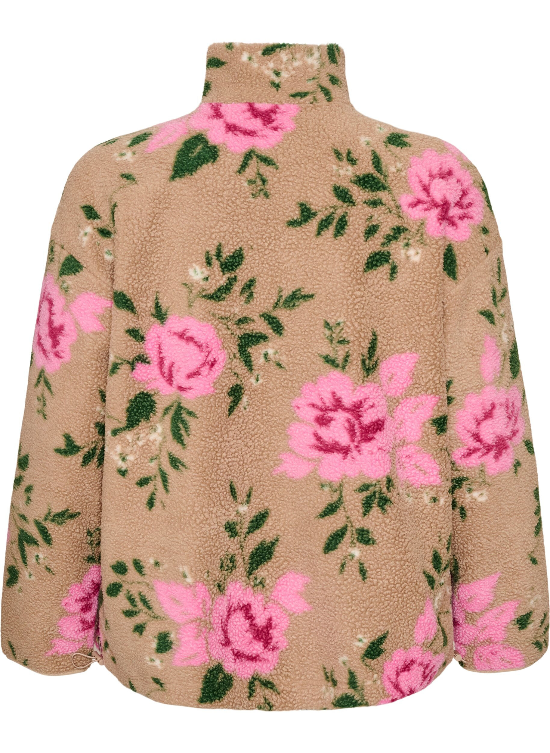 ZizzifashionFloral fleece jacket with a high neck and zip, Beige, Packshot image number 1