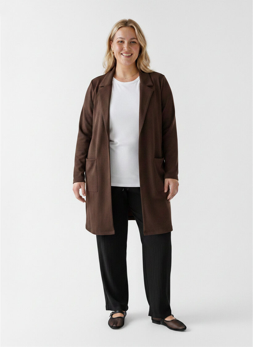 Long blazer with pockets, Brown, Model image number 1