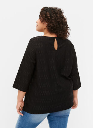 Patterned top with 3/4 sleeves, Black, Model image number 1