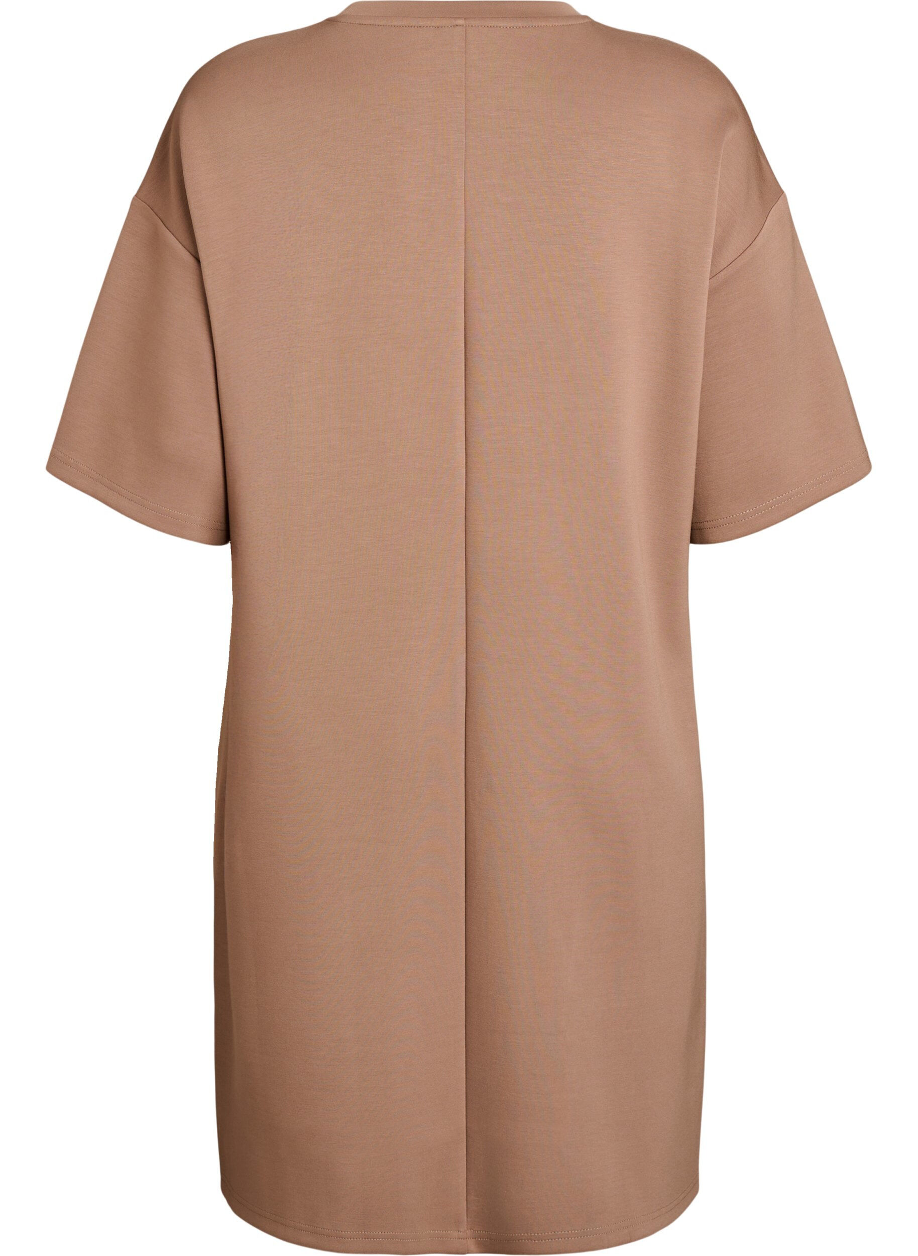 Zizzifashion T-shirt dress in jersey with side slits, Brown, Packshot image number 1