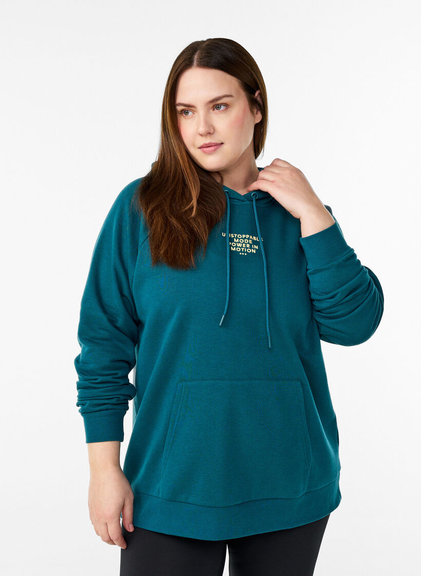 Hoodie with embroidered front motif, Green, Model image number 0