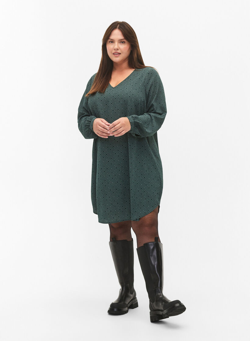 V-neck dress with print, Scarab Graphic AOP, Model image number 2