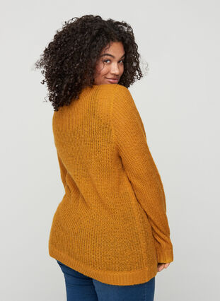 Knitted blouse with wool and round neck, Buckthorn Brown, Model image number 1