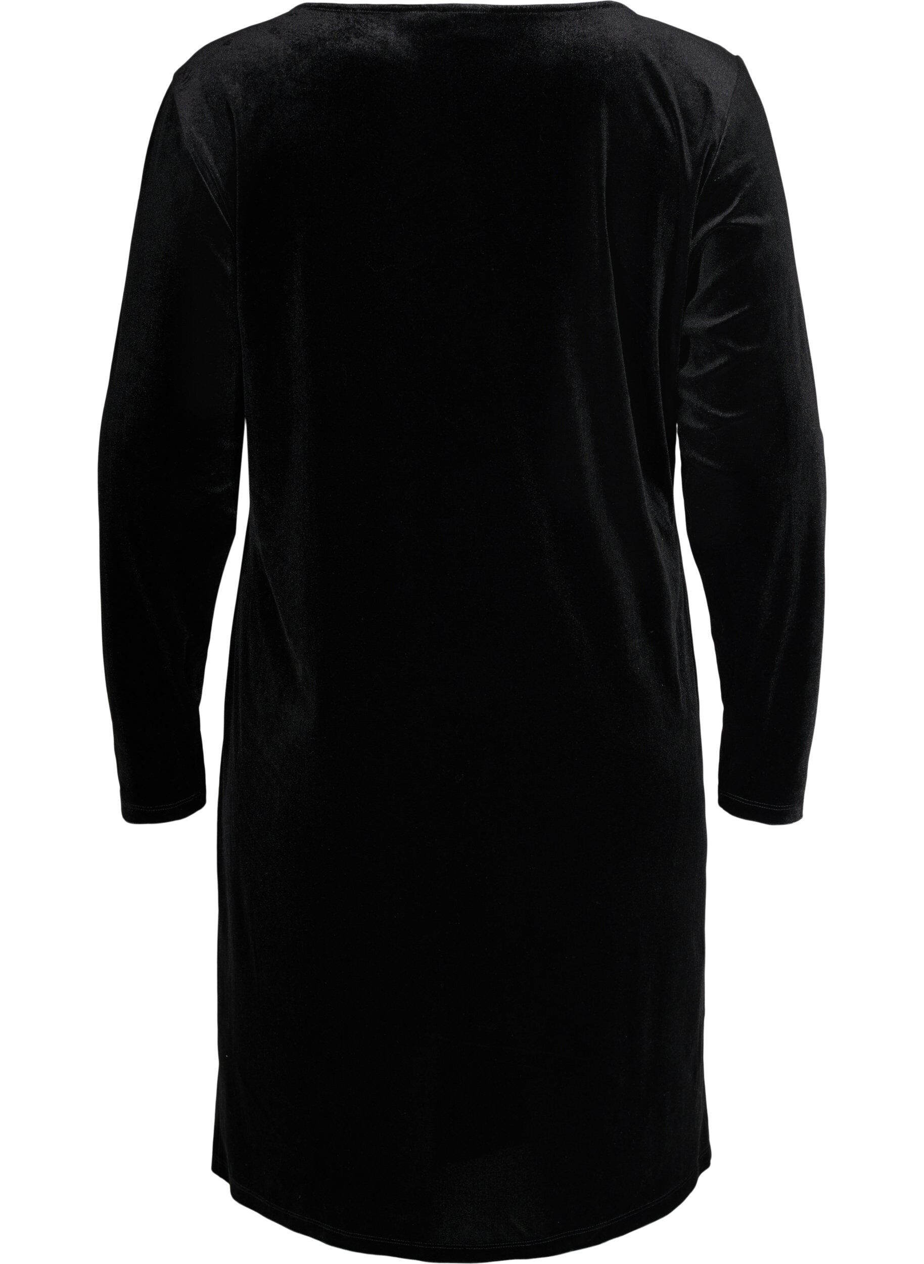 Zizzifashion Velour dress with long sleeves, Black, Packshot image number 1