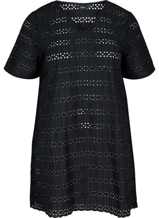 Short dress with broderie anglaise, Black, Packshot image number 0