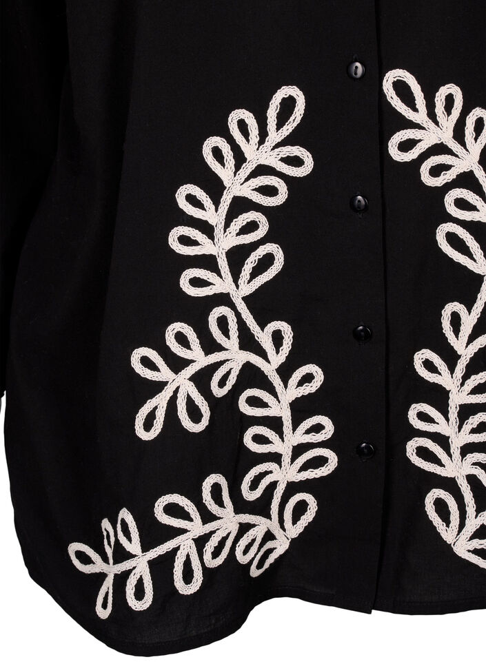 Loose cotton shirt with embroidery, Black, Packshot image number 3