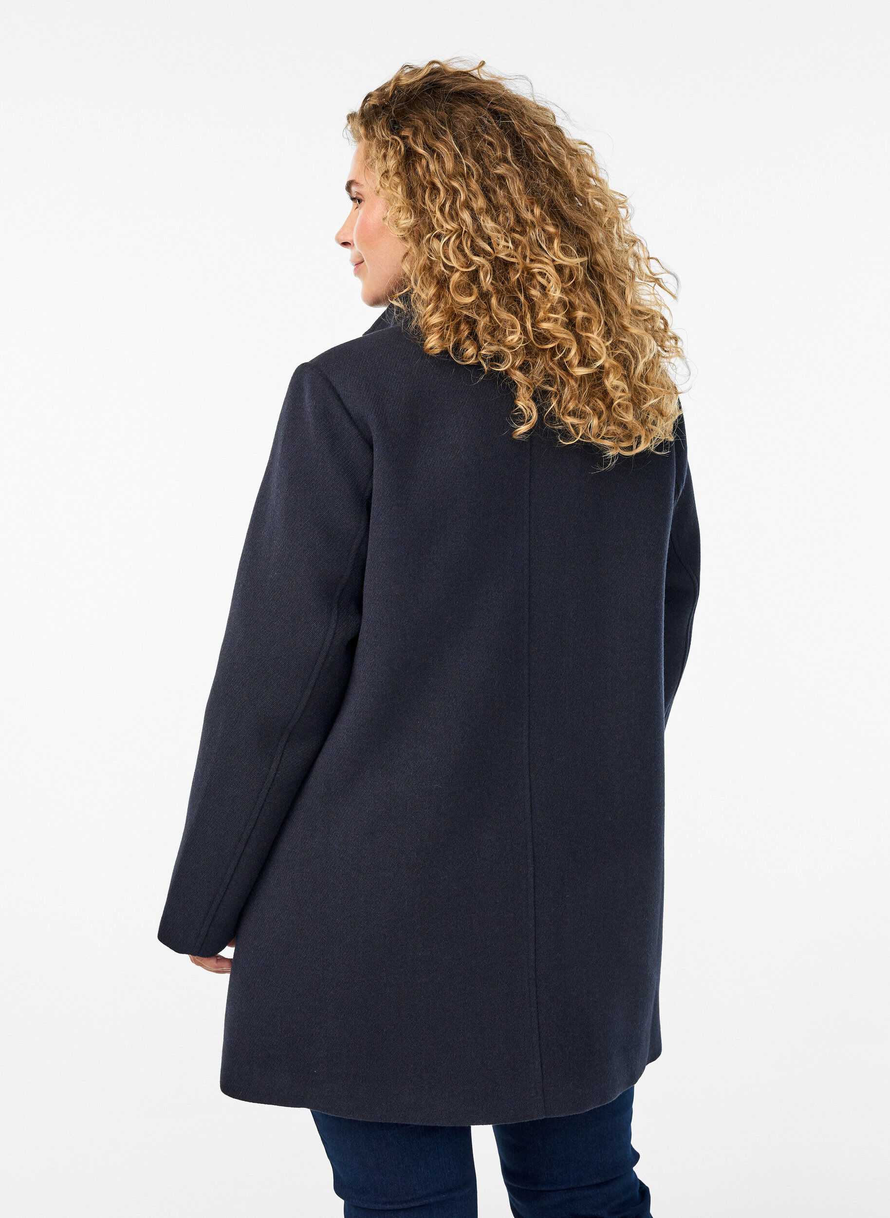 Zizzifashion A-line coat with gold buttons, Blue, Model image number 2