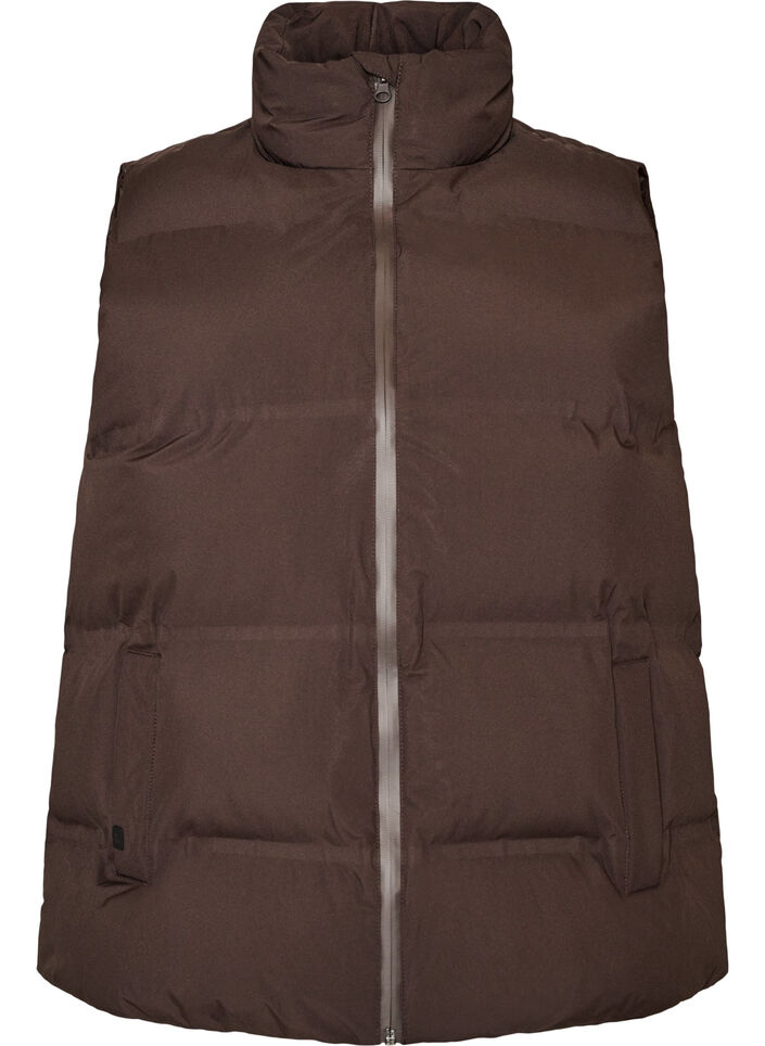 Short puff vest with high collar, Brown, Packshot image number 0