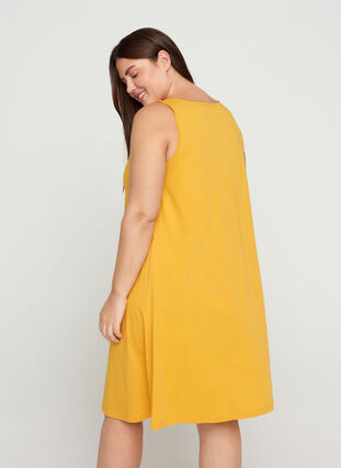 Sleeveless cotton dress in A-line, Mineral Yellow VACAY, Model image number 1