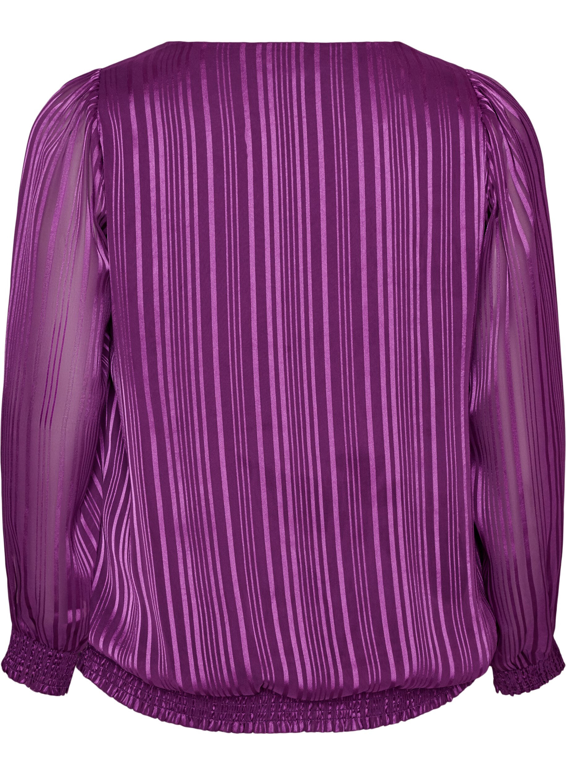 ZizzifashionStriped blouse with a balloon shape, Purple, Packshot image number 1