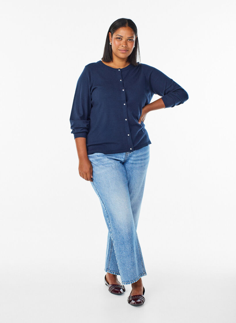 Cardigan with round buttons, Blue, Model image number 1