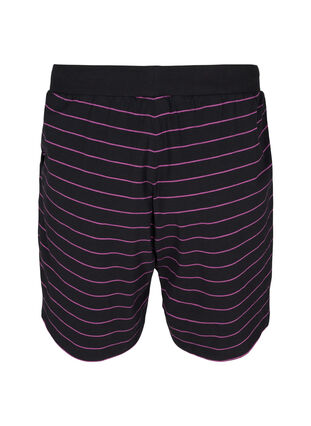 Loose Cotton Shorts with Stripes, Black w. Purple, Packshot image number 1