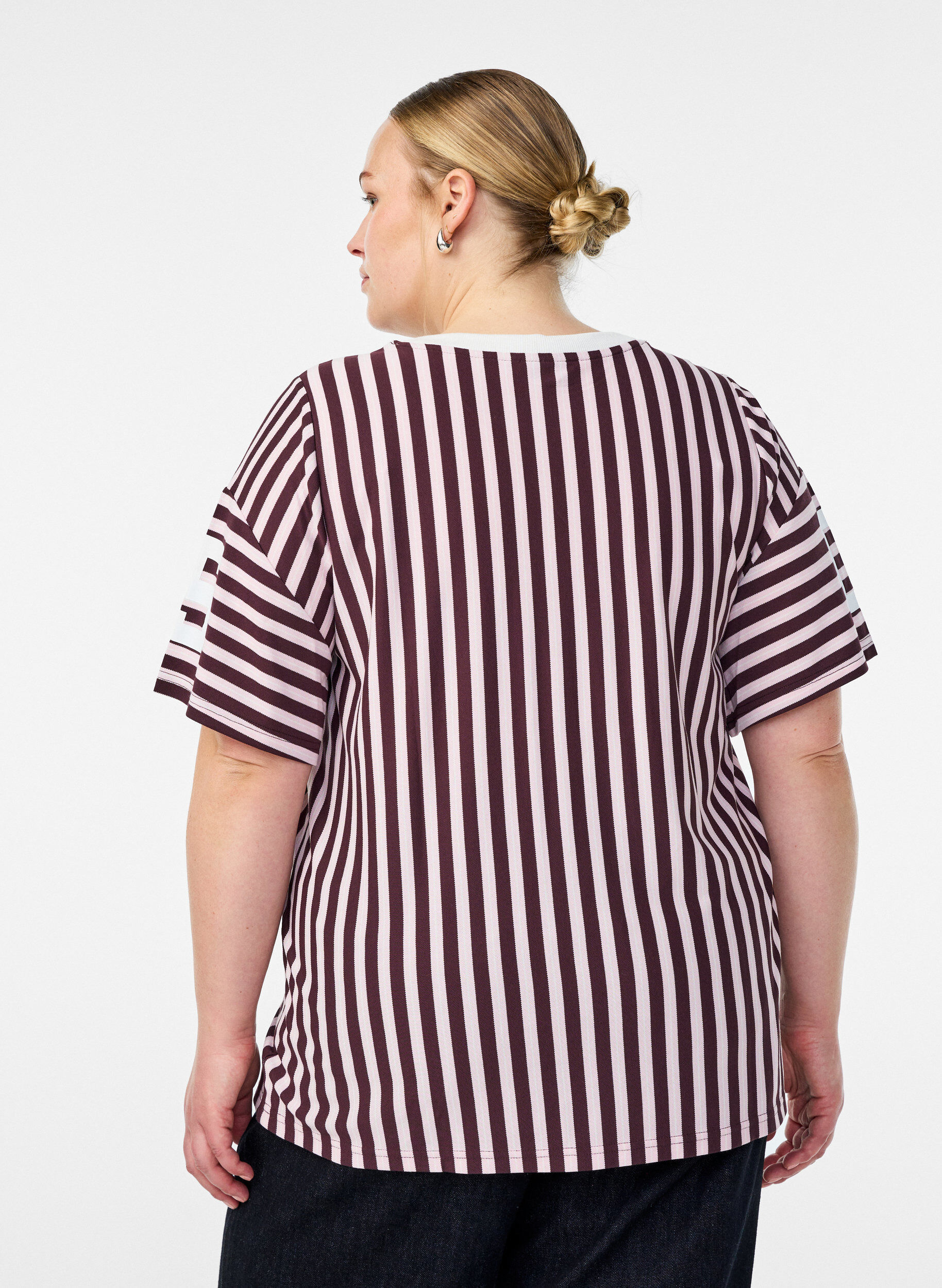 Zizzifashion T-shirt with stripes and sporty print, Dark Bordeaux, Model image number 2
