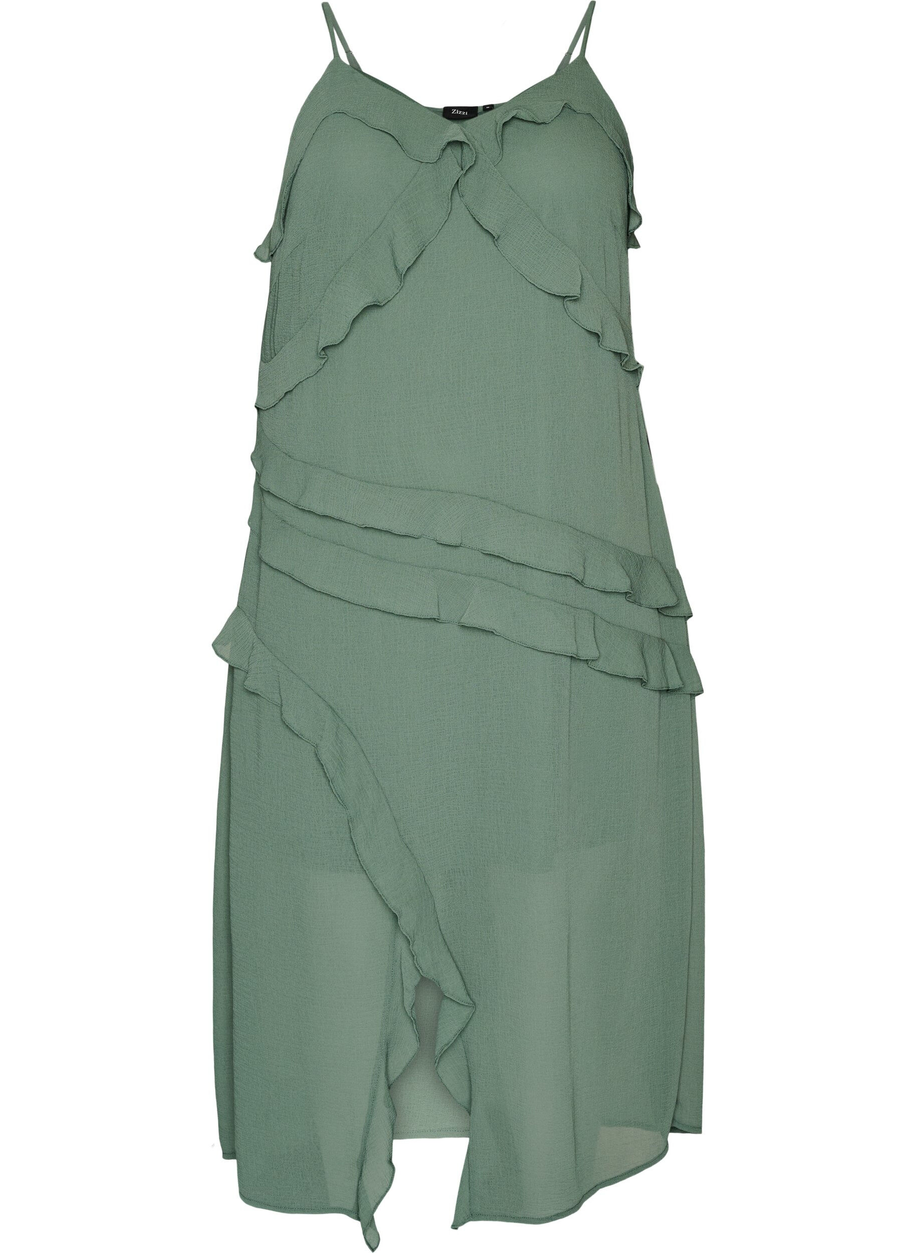 Zizzifashion Chiffon dress with asymmetrical ruffles, Green, Packshot image number 0
