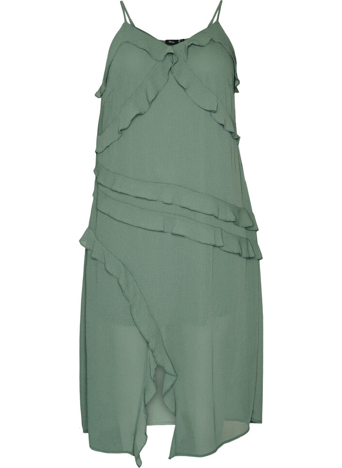 Chiffon dress with asymmetrical ruffles, Green, Packshot image number 0