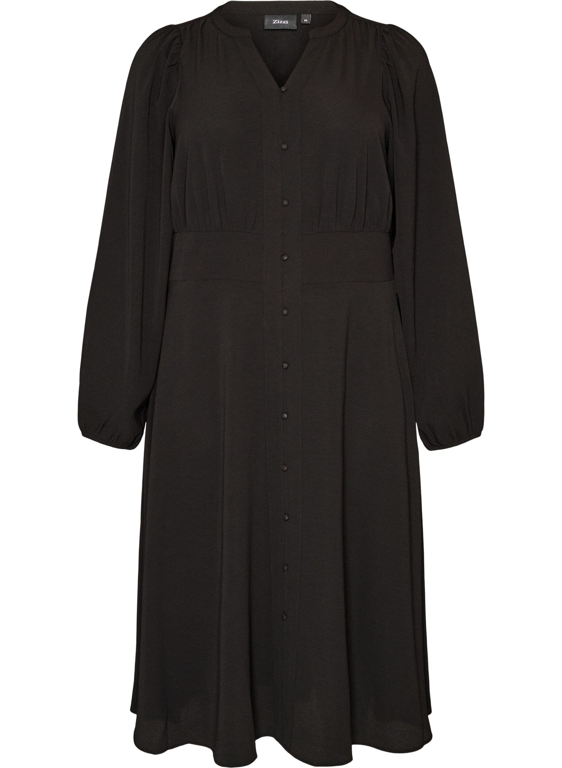 Zizzifashion Midi dress with smock and decorative buttons, Black, Packshot image number 0