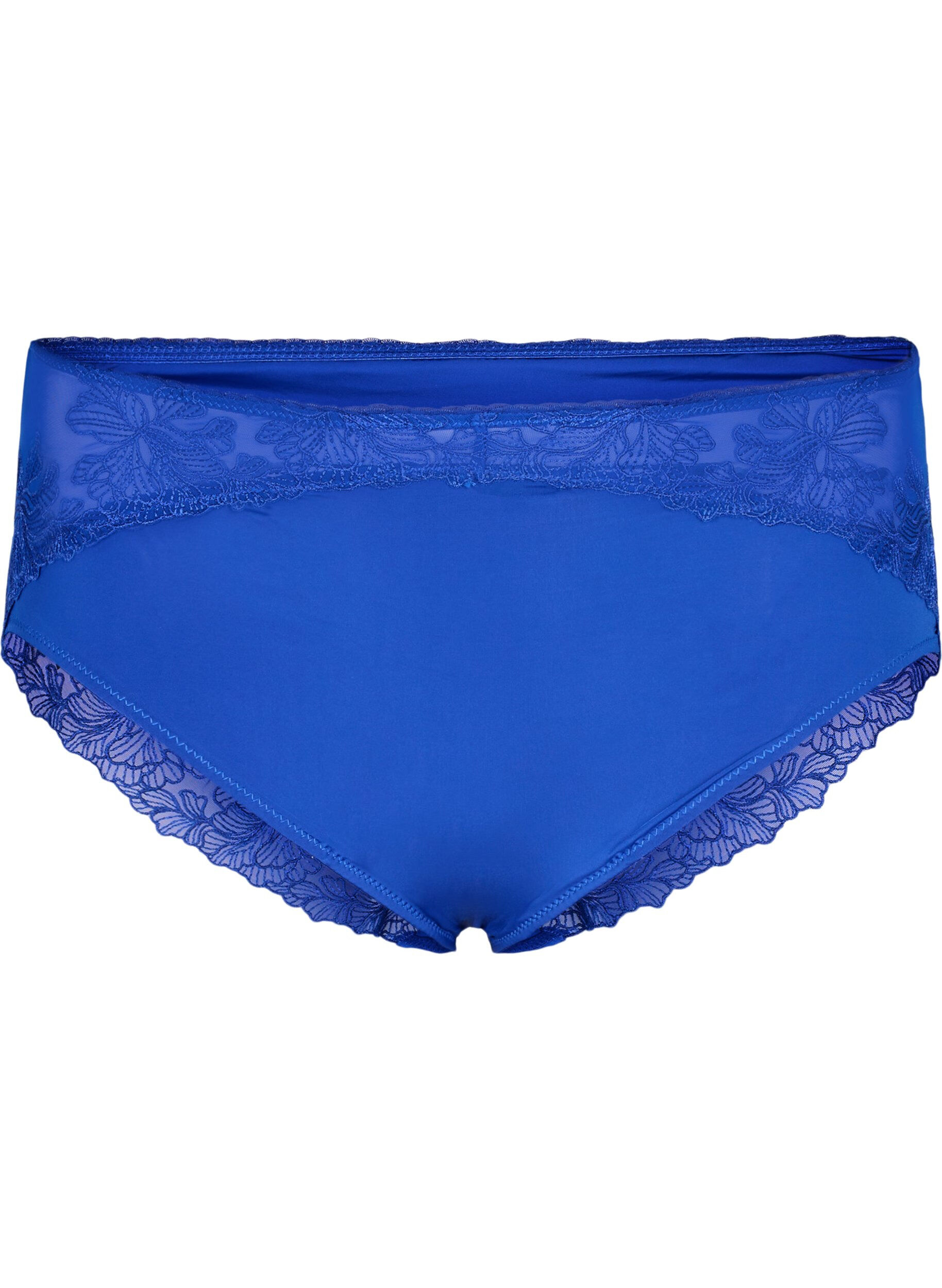 Zizzifashion Microfiber panties with floral lace, Blue, Packshot image number 0
