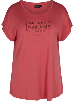 Exercise T-shirt in a viscose blend with print, Garnet Rose, Packshot image number 0