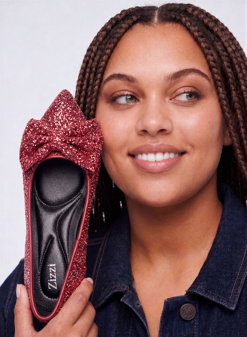 Glitter pump with bow, Red, Image image number 0