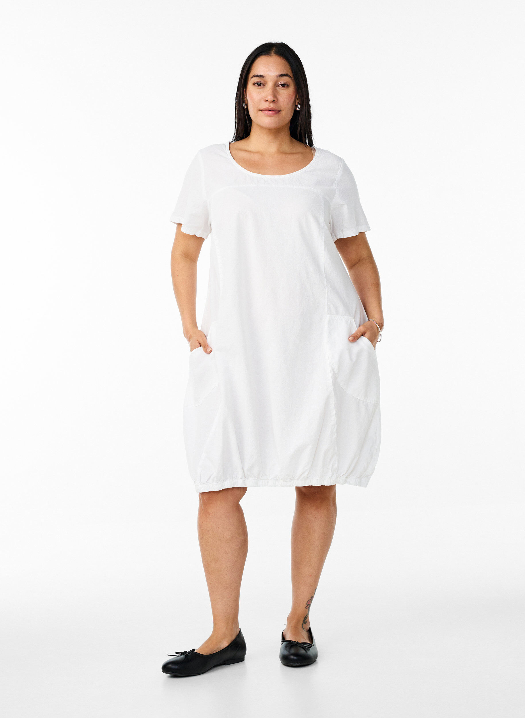 Zizzifashion Short-sleeved cotton dress, White, Model image number 1
