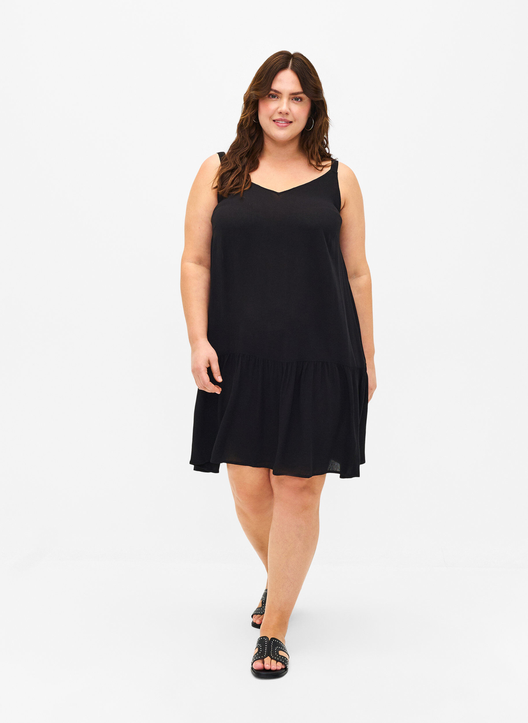 Zizzifashion Viscose summer dress with straps, Black, Model image number 2