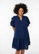 Short dress with ruffle sleeves and dotted texture, Navy Blazer, Model image number 0