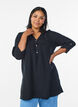 Cotton muslin tunic with broderie anglaise, Black, Model image number 0