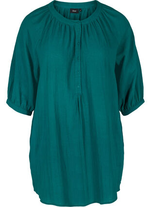 Cotton tunic with buttons and 3/4 sleeves, Pacific, Packshot image number 0