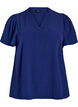 Blouse with short ruffle sleeves and V-neck, Blue, Packshot image number 0