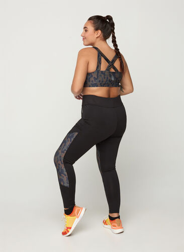 Cropped sports leggings with print details, Black, Model image number 0