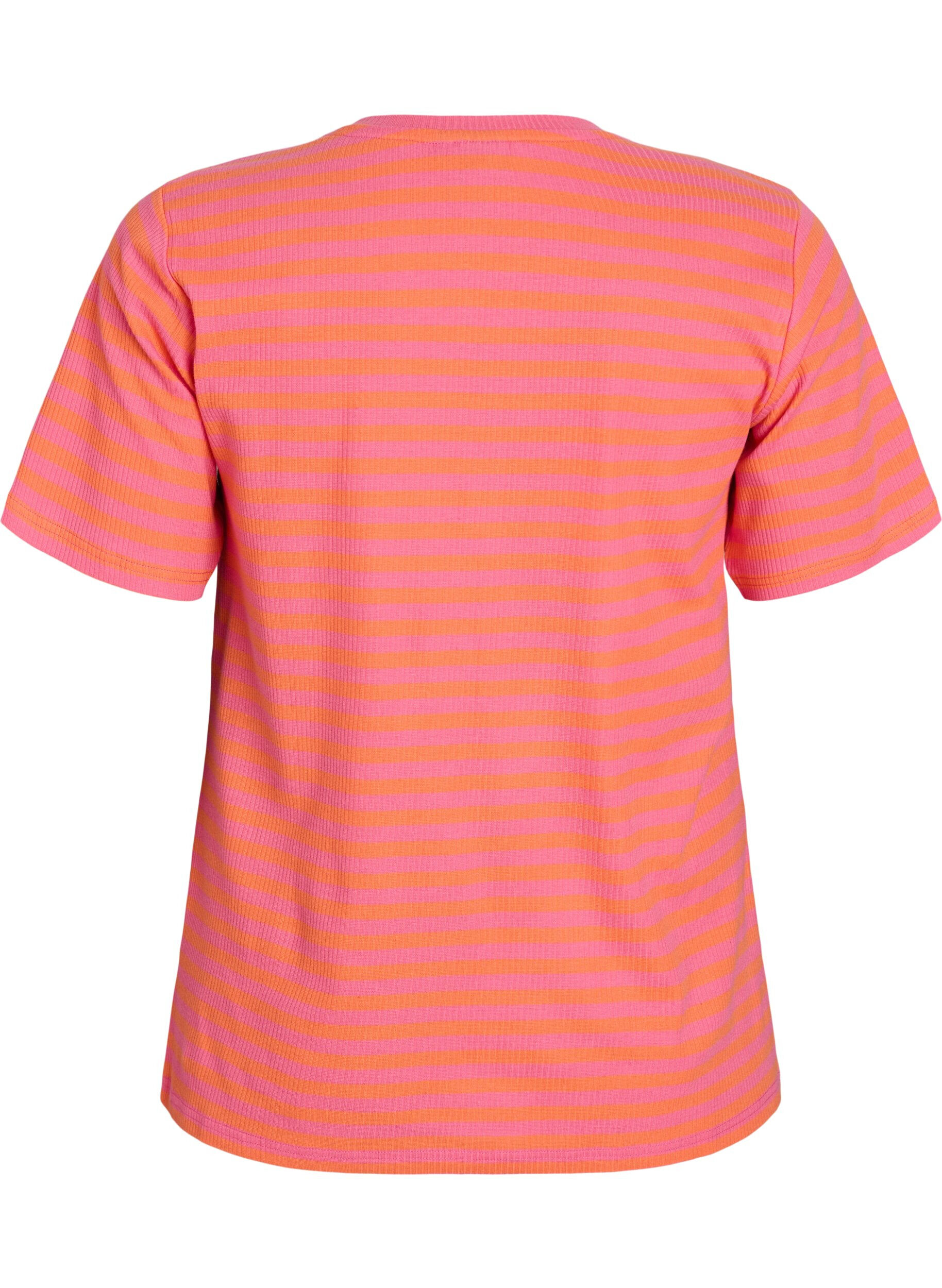 Zizzifashion Striped T-shirt with ribbed texture, Coral, Packshot image number 1