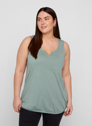 Plain-coloured top in cotton, Chinois Green, Model image number 0