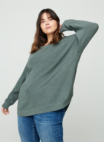 Knitted blouse with a round neckline, Balsam Green, Model image number 0