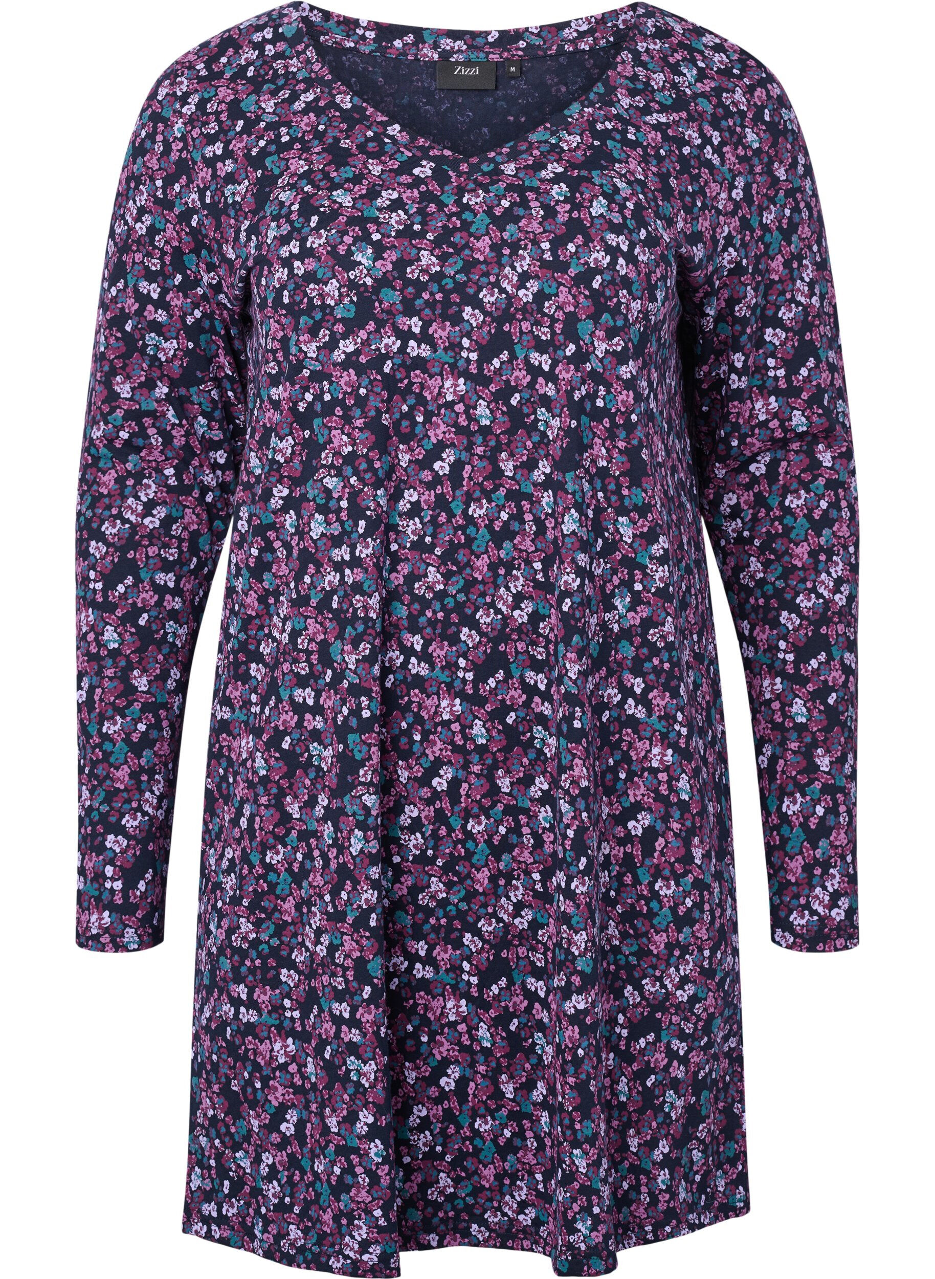 Zizzifashion Long-sleeved cotton nightgown, Night Sky Disty AOP, Packshot image number 0