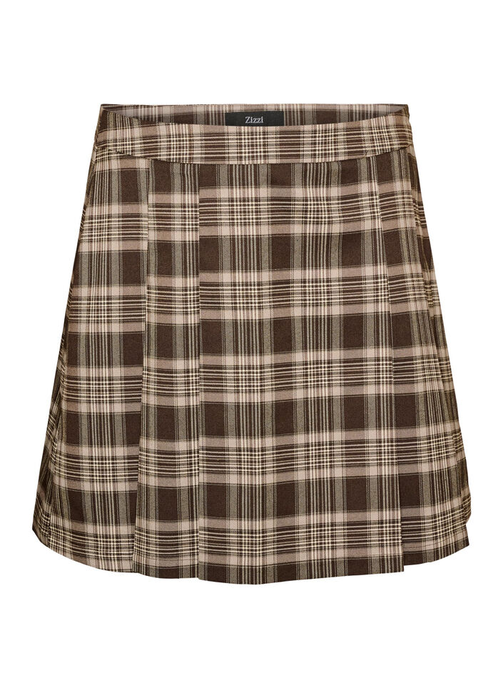 Short checked skirt with A-line fit, Brown, Packshot