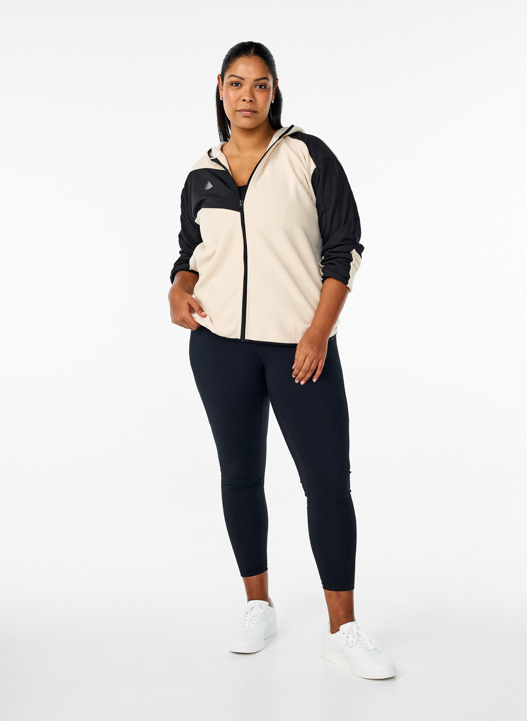 Zizzifashion Hooded fleece jacket with pockets, Beige, Model image number 1