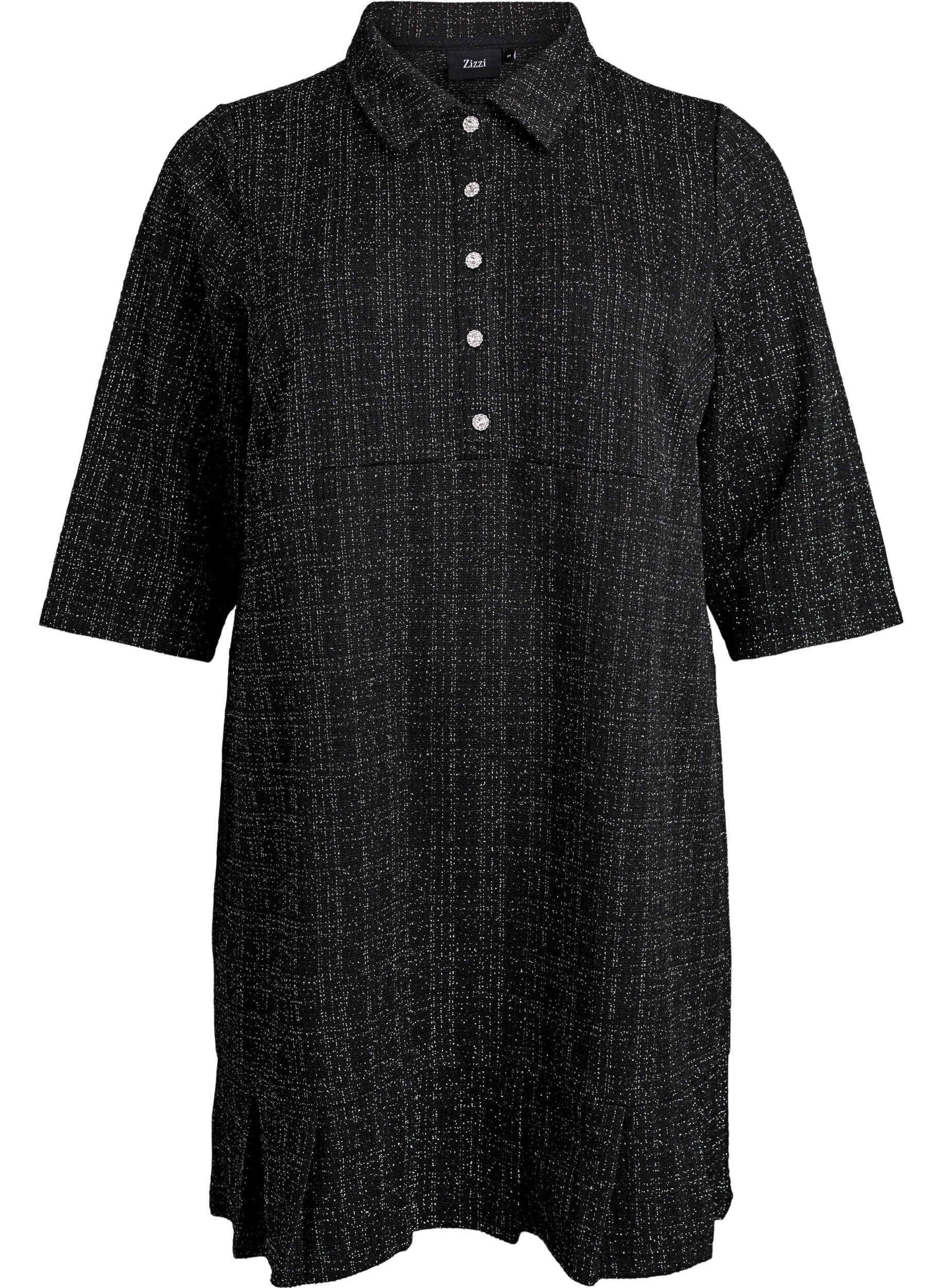 ZizzifashionShort boucl&eacute; dress with decorative buttons, Black, Packshot image number 0