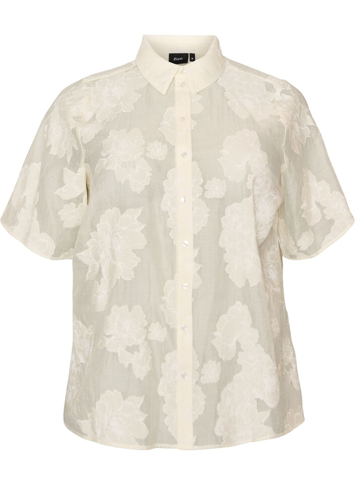 Sheer shirt blouse with floral print, Beige, Packshot image number 0