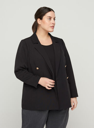 Blazer with gold-coloured buttons, Black, Model image number 0