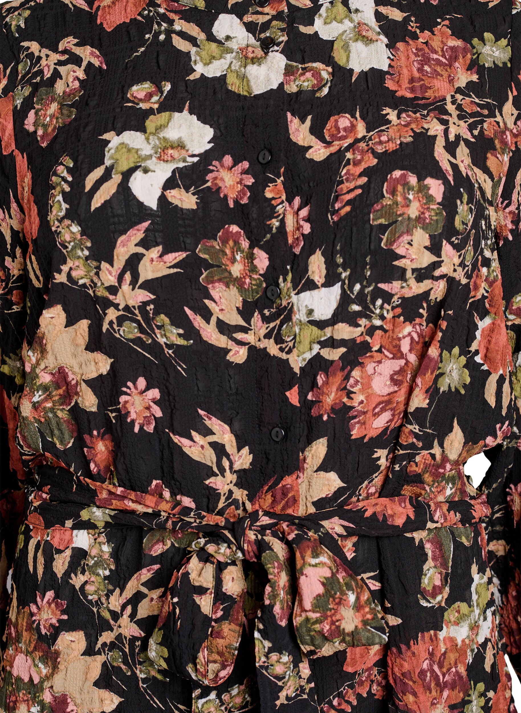 Zizzifashion Midi dress with floral print and detachable tie belt, Black, Packshot image number 2