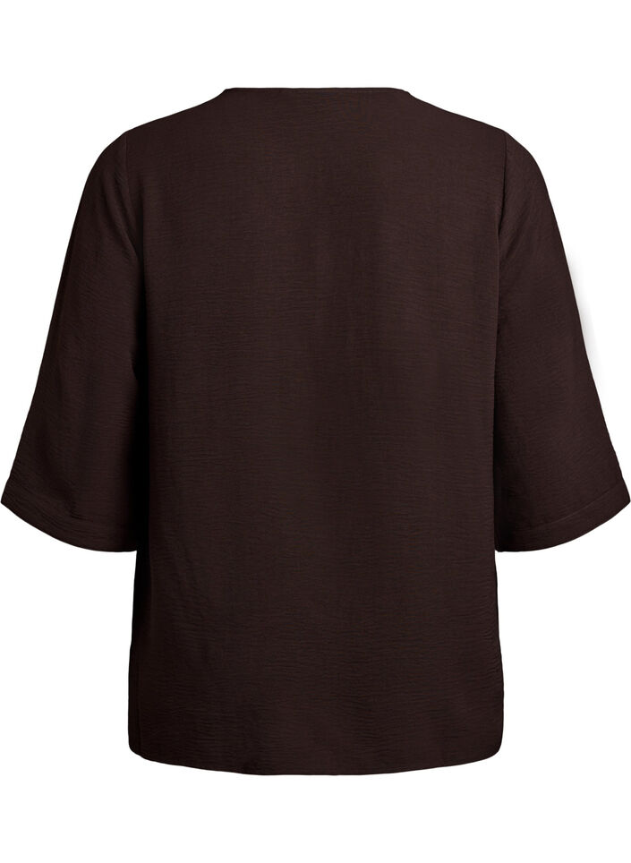 Shirt blouse with V-neck and 3/4 sleeves, Brown, Packshot image number 1