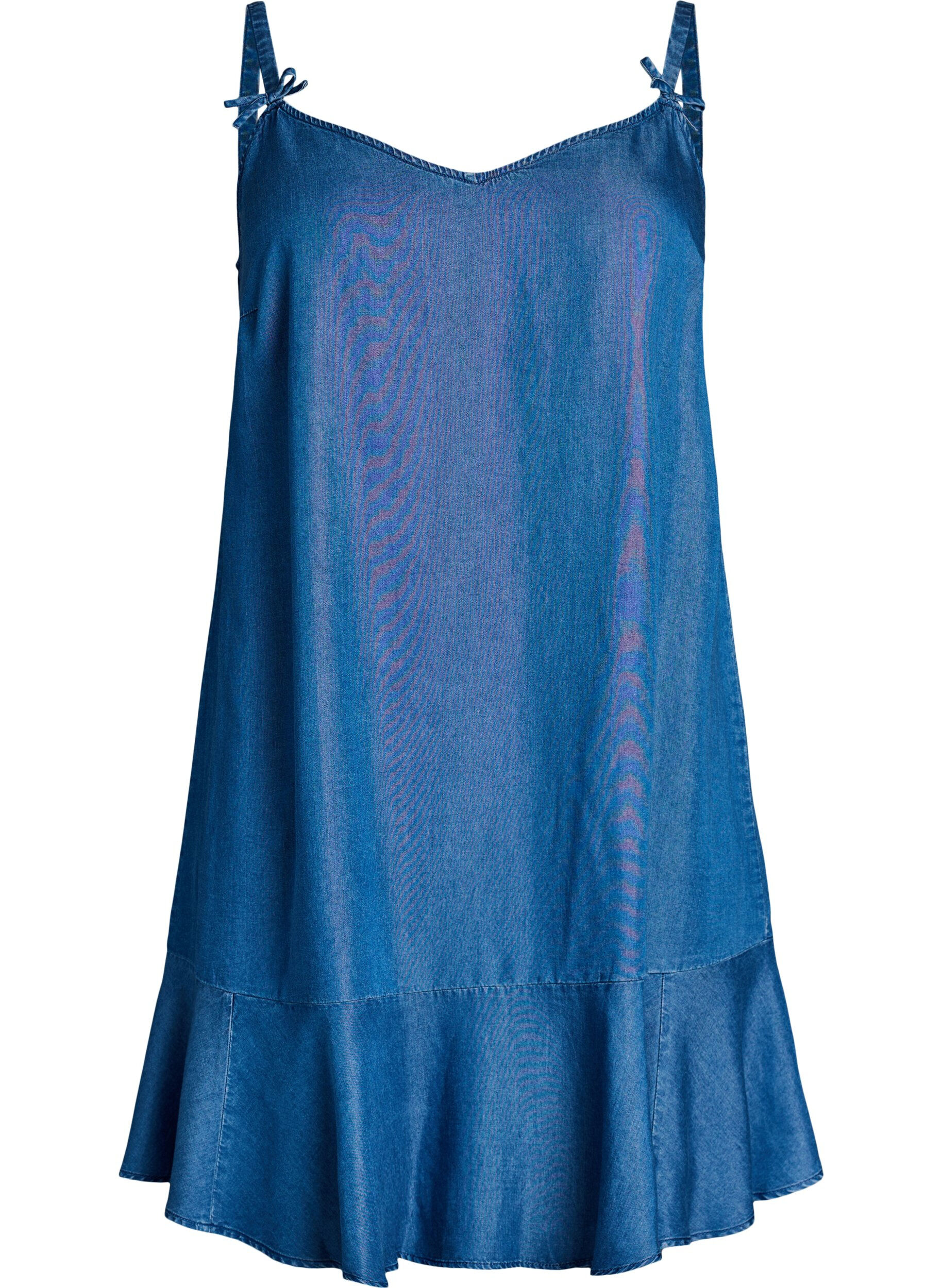 Knee-length strap dress in TENCEL&trade; Lyocell with a denim look
