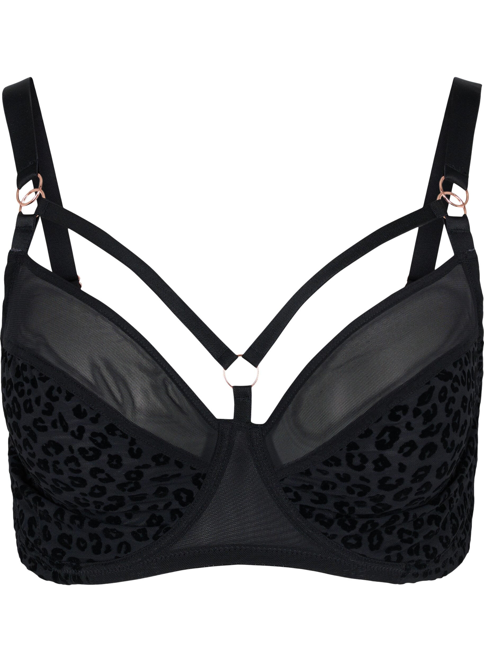 Zizzifashion Patterned bra with mesh and thong, Black, Packshot image number 0