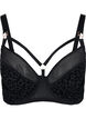 Patterned bra with mesh and thong, Black, Packshot image number 0