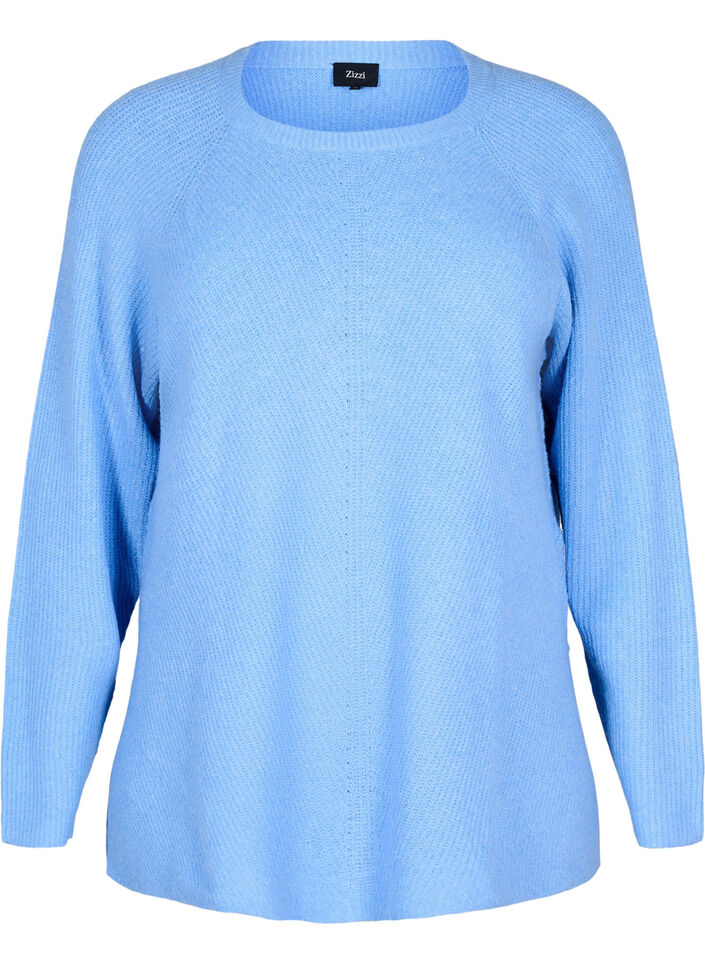 Knitted blouse with round neck, Della R. Blue Mel., Packshot image number 0