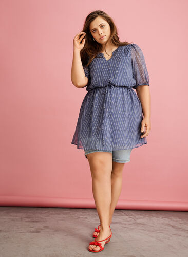 Printed tunic with an adjustable waist, Blue Indigo AOP, Image image number 0