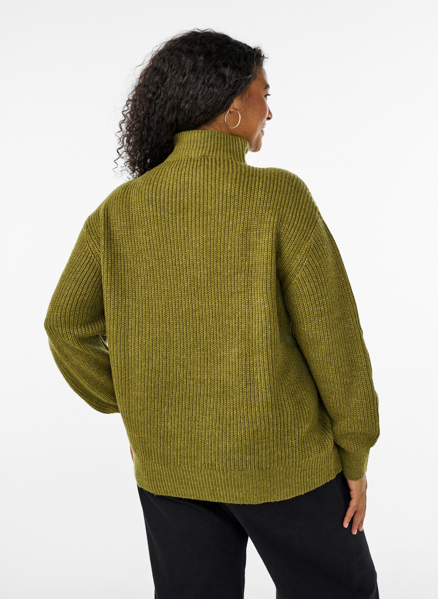 ZizzifashionKnitted sweater with high neck and zipper, Green, Model image number 2