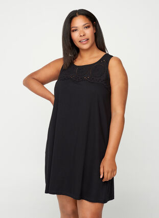 Dress with broderie anglaise, Black, Model image number 0